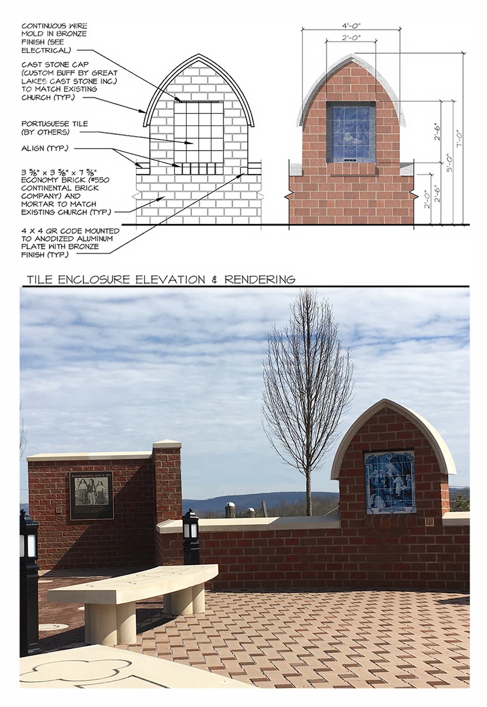 0730-5 St. James Catholic Church-Our Lady of Fatima Prayer Garden Tile Enclosure Elevation and Rendering